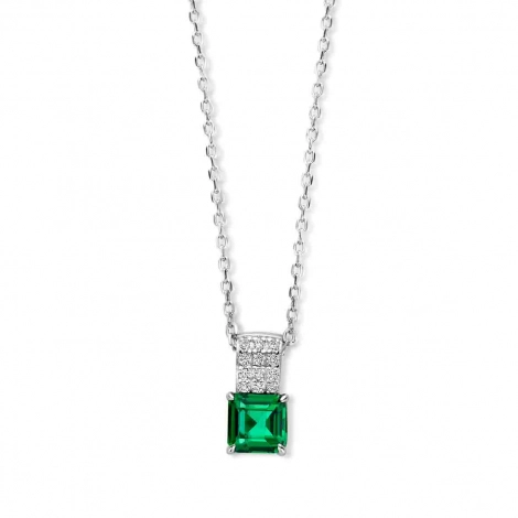Collier Argent pierre verte et serti d'oxyde de zirconium - Naiomy