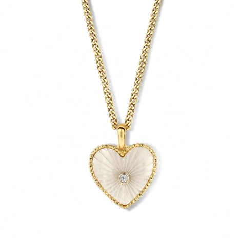 Collier Argent plaqu or - coeur nacre serti de Zirconium - Naiomy