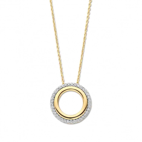 Collier argent plaqu or jaune avec motif rond pav d'oxydes- Naiomy
