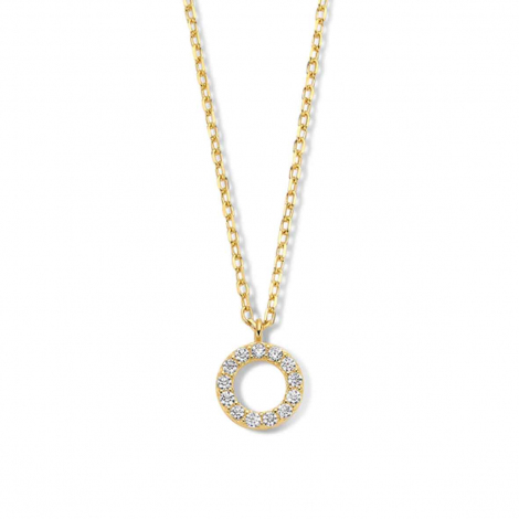  Collier Argent plaqu or jaune avec pendentif rond serti de zirconium- Naiomy
