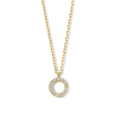  Collier Argent plaqu or jaune avec pendentif rond serti de zirconium- Naiomy