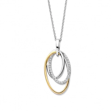 Collier argent plaqu or motif ovale ouvert avec oxydes- Naiomy