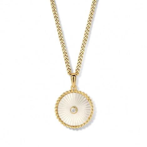 Collier Argent plaqu or - motif rond nacre serti de Zirconium - Naiomy