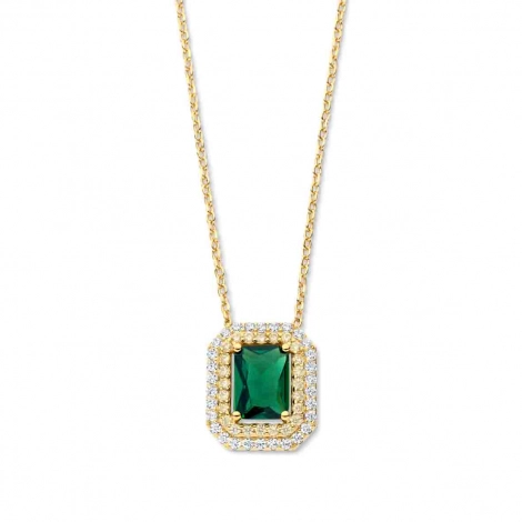 Collier argent - plaqu or pierre verte et oxydes - Naiomy