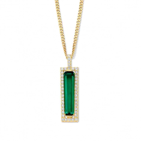 Collier argent - plaqu or pierre verte et oxydes - Naiomy