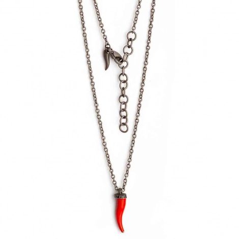 Collier corne rouge Mano J en titane serti de diamants blancs
