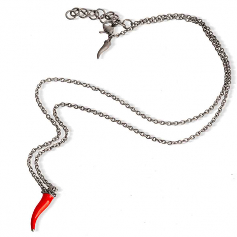 Collier corne rouge Mano J en titane serti de diamants blancs
