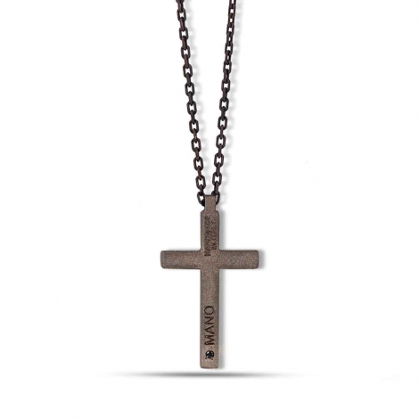 Collier Croix mano J - Diamants noirs - Titane et or