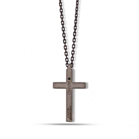 Collier Croix mano J - Diamants noirs - Titane et or