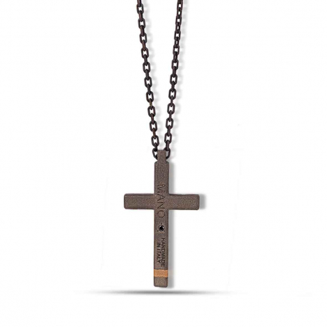 Collier Croix mano J - Diamants noirs - Titane et or