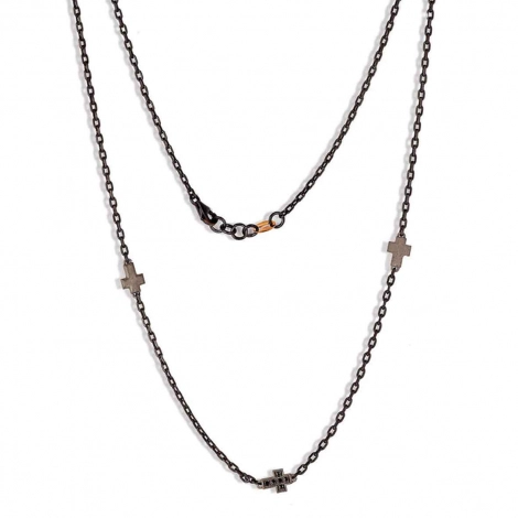 Collier Croix Mano J - diamants noirs - Titane