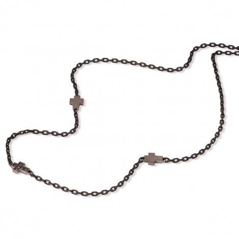Collier Croix Mano J - diamants noirs - Titane