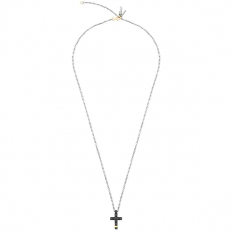 Collier Croix mano J - Diamants noirs - Titane Noir et or