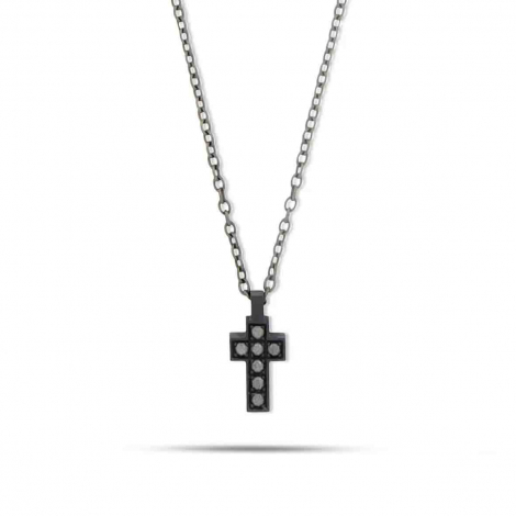 Collier Croix Titane Noir - Diamants Noirs - Mano J � combiner