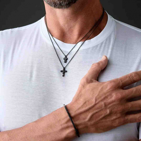 Collier Croix Titane Noir - Diamants Noirs - Mano J