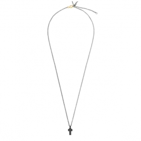 Collier Croix Titane Noir - Diamants Noirs - Mano J