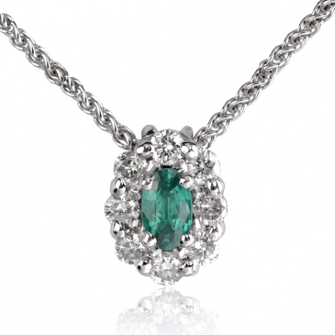Collier Emeraude 0.18 ct entour de diamants 0.32 ct