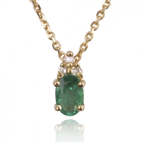 Collier meraude 0.50 ct serti de 3 diamants 0.06 ct