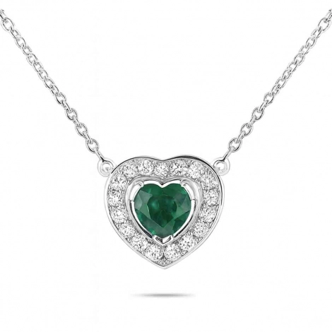 Collier Emeraude coeur serti de diamants
