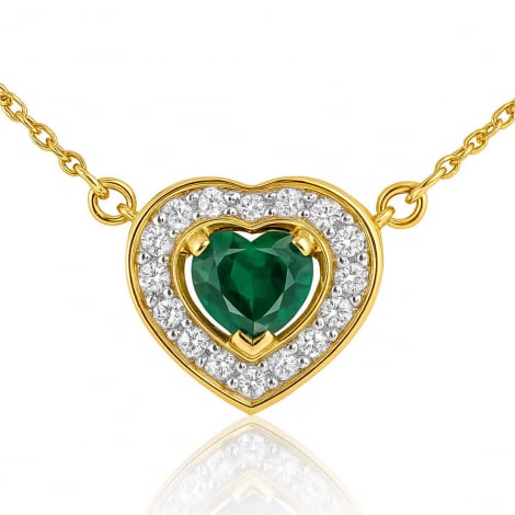 Collier Emeraude coeur serti de diamants