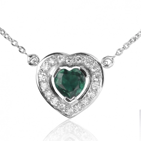 Collier Emeraude coeur0.50 ct serti de diamants 0.18 ct