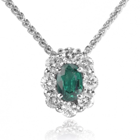 Collier Emeraude ovale 0.50 ct serti de 0.52 ct de diamants