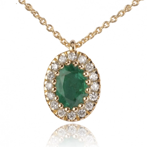 Collier Emeraude ovale 1 ct entour de diamants 0.16 ct