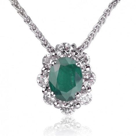 Collier Emeraude ovale de 1 carat serti de 0.60 ct de diamants