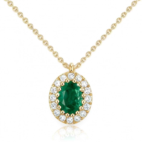 Collier Emeraude ovale entour de diamants