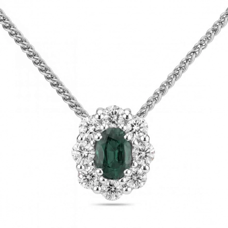 Collier Emeraude ovale serti de diamants