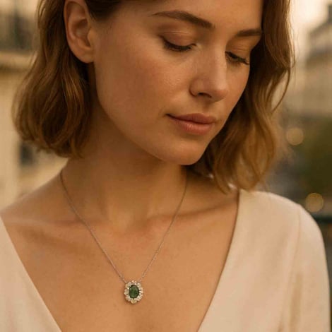 Collier Emeraude ovale serti de diamants