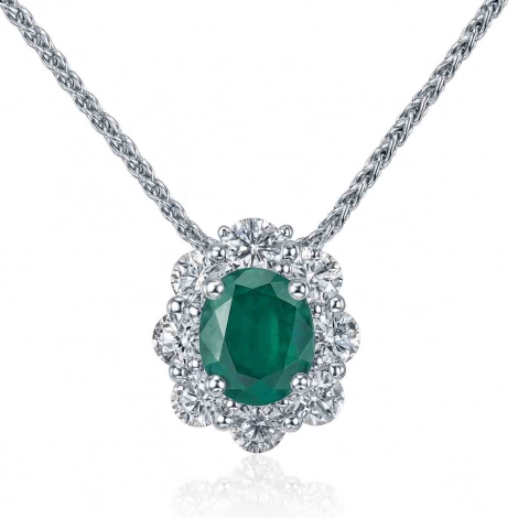 Collier Emeraude ovale serti de diamants