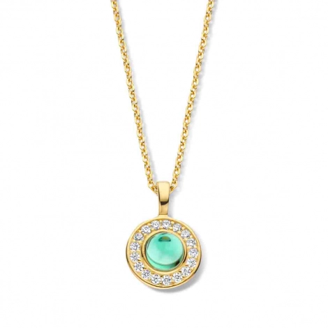 Collier en Argent plaqu or - cabochon vert serti d'oxydes - Naiomy