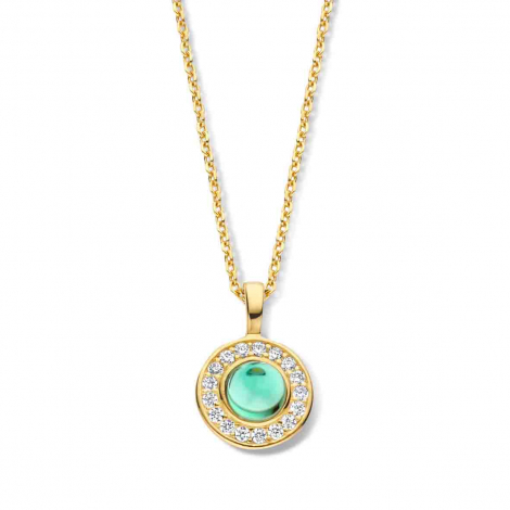 Collier en Argent plaqu or - cabochon vert serti d'oxydes - Naiomy  combiner