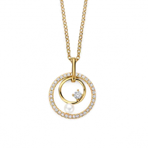 Collier en argent plaqué or jaune + pendentif + perle d'eau douce - Oxydes - Naiomy  à combiner