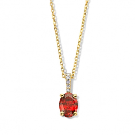 Collier et pendentif plaqu-or avec pierre rouge et Zirconium blanc - Naiomy