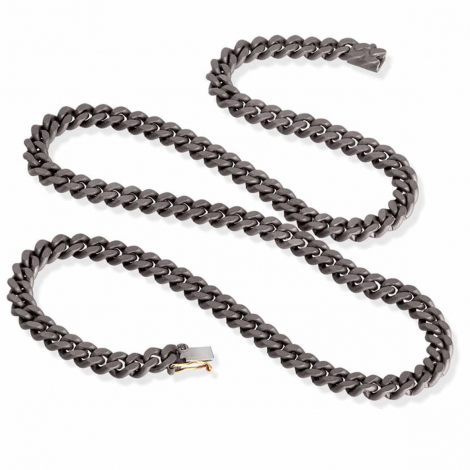 Collier maille gourmette en titane Diamants Noirs et or - Mano J