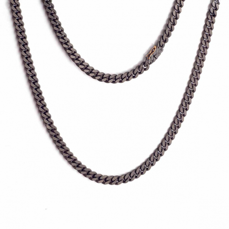 Collier maille gourmette en titane Diamants Noirs et or - Mano J à combiner
