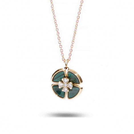 Collier Ptales Diamants et Malachite