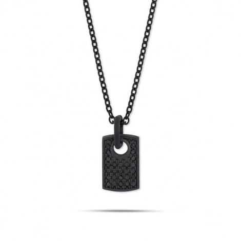 Collier Plaque Mano J en Titane Noir serti de Diamants Noirs