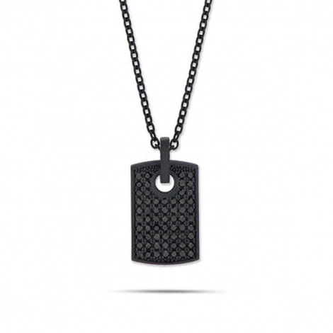 Collier Plaque Mano J en Titane Noir serti de Diamants Noirs