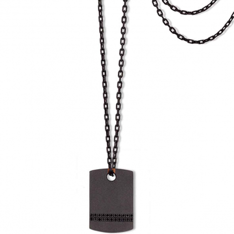 Collier Plaque Mano J en Titane serti de Diamants Noirs