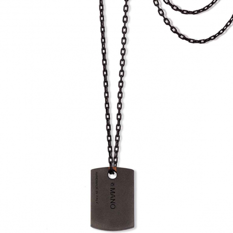 Collier Plaque Mano J en Titane serti de Diamants Noirs