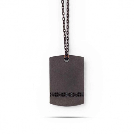 Collier Plaque Mano J en Titane serti de Diamants Noirs