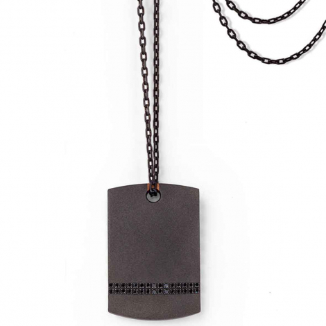 Collier Plaque Mano J en Titane serti de Diamants Noirs