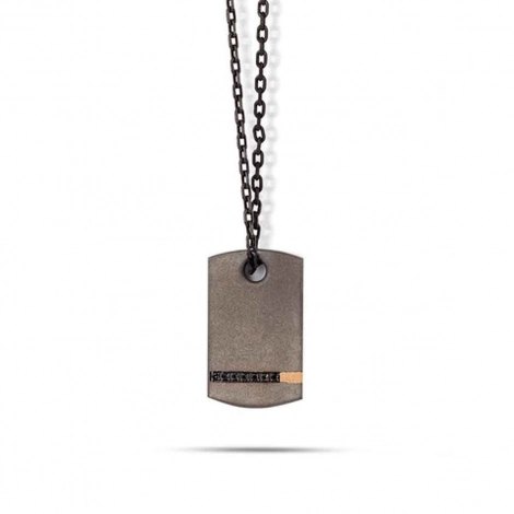 Collier Plaque Mano J en Titane serti de Diamants Noirs