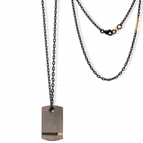 Collier Plaque Mano J en Titane serti de Diamants Noirs