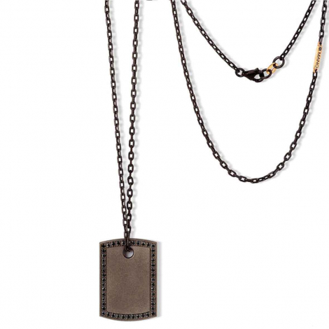 Collier Plaque Mano J en Titane serti de Diamants Noirs