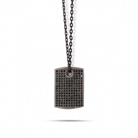 Collier Plaque Mano J en Titane serti de Diamants Noirs