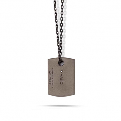 Collier Plaque Mano J en Titane serti de Diamants Noirs